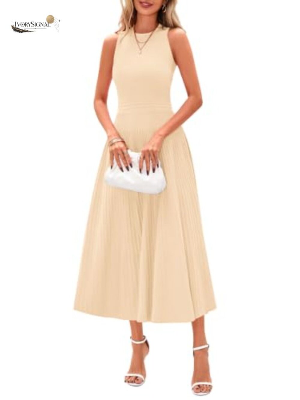 Sleeveless Pleated Midi A-Line Dress for Work & Cocktail